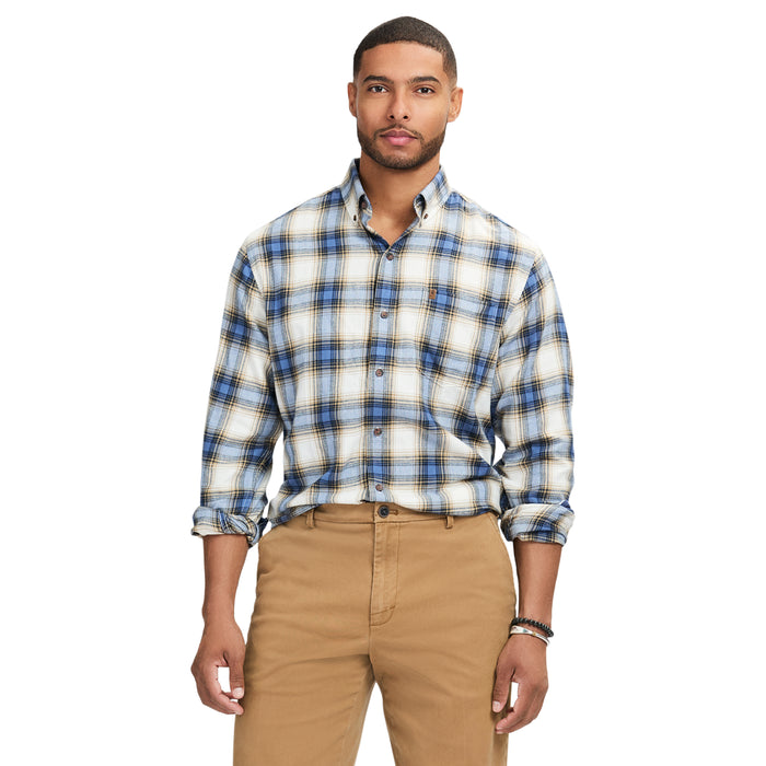 izod STRATTON FLANNEL LONG-SLEEVE BUTTON-DOWN SHIRT - BIJOU BLUE