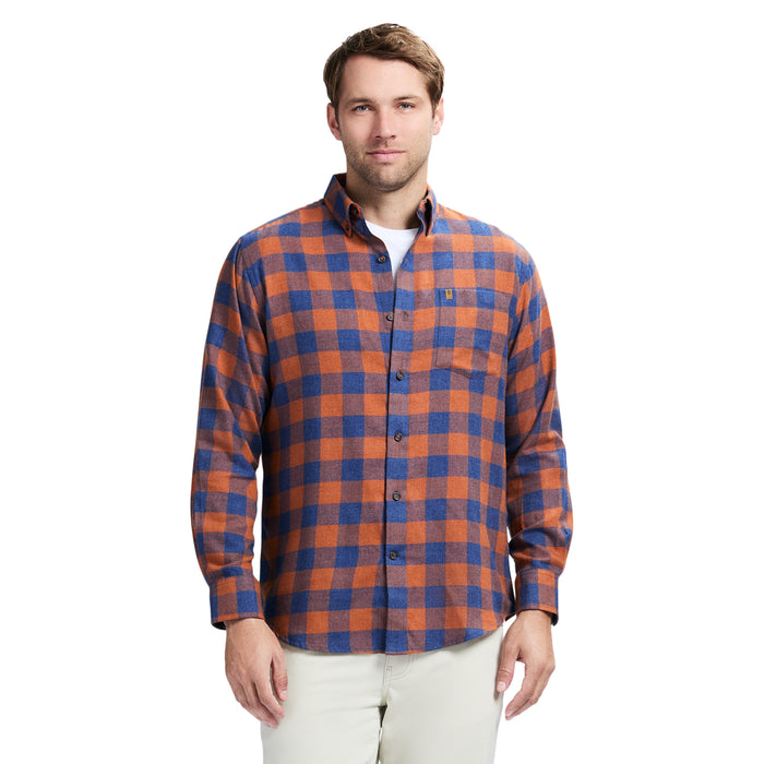 izod STRATTON FLANNEL LONG-SLEEVE BUTTON-DOWN SHIRT - GINGER BREAD