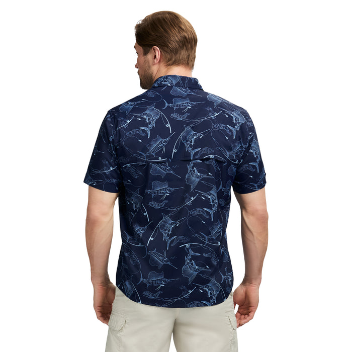 Izod SUNSHIELD PERFORMANCE SHORT SLEEVE PRINTED SHIRT - MEDIEVAL BLUE