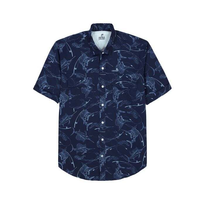 Izod SUNSHIELD PERFORMANCE SHORT SLEEVE PRINTED SHIRT - MEDIEVAL BLUE