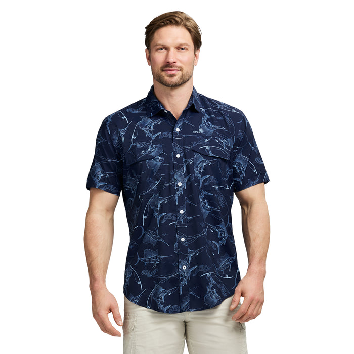 izod SUNSHIELD PERFORMANCE SHORT SLEEVE PRINTED SHIRT - MEDIEVAL BLUE