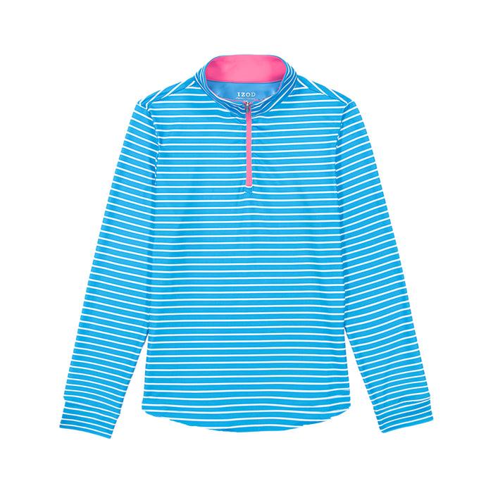 Izod ZABRINA PERFORMANCE STRETCH LONG SLEEVE STRIPED ZIP PULLOVER - AZURE BLUE