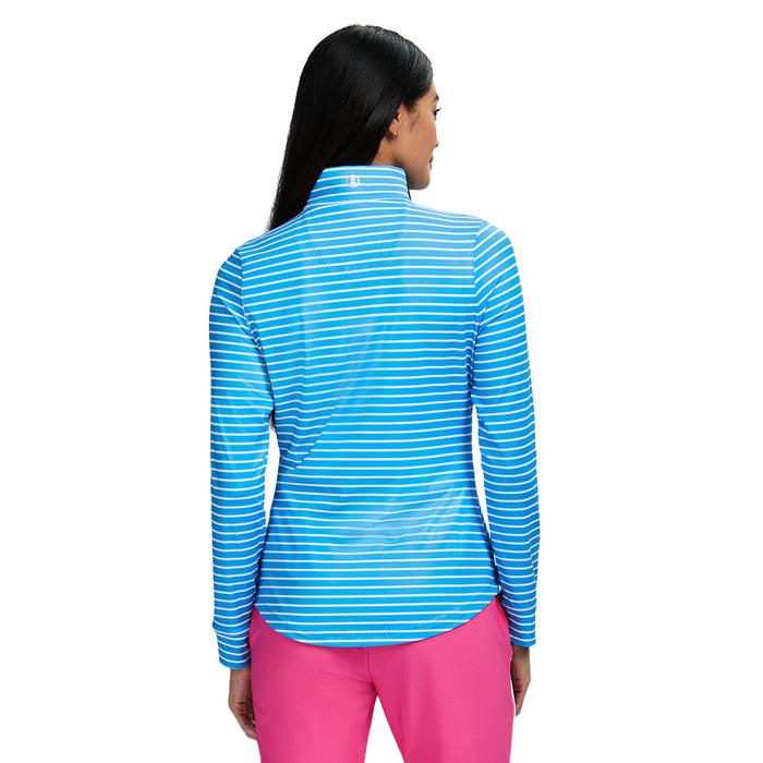 Izod ZABRINA PERFORMANCE STRETCH LONG SLEEVE STRIPED ZIP PULLOVER - AZURE BLUE