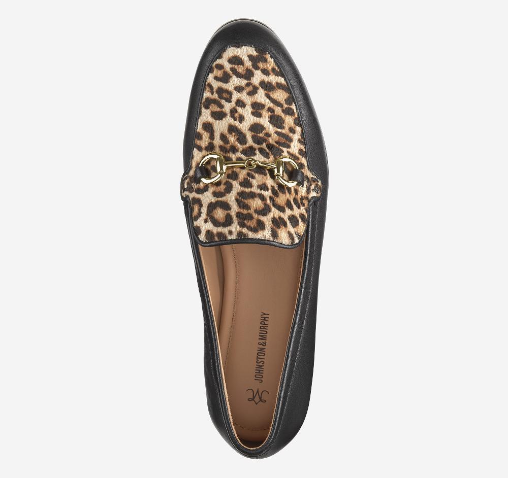 Johnston & Murphy Ali Bit Loafer Black Glove Leather/Leopard Haircalf