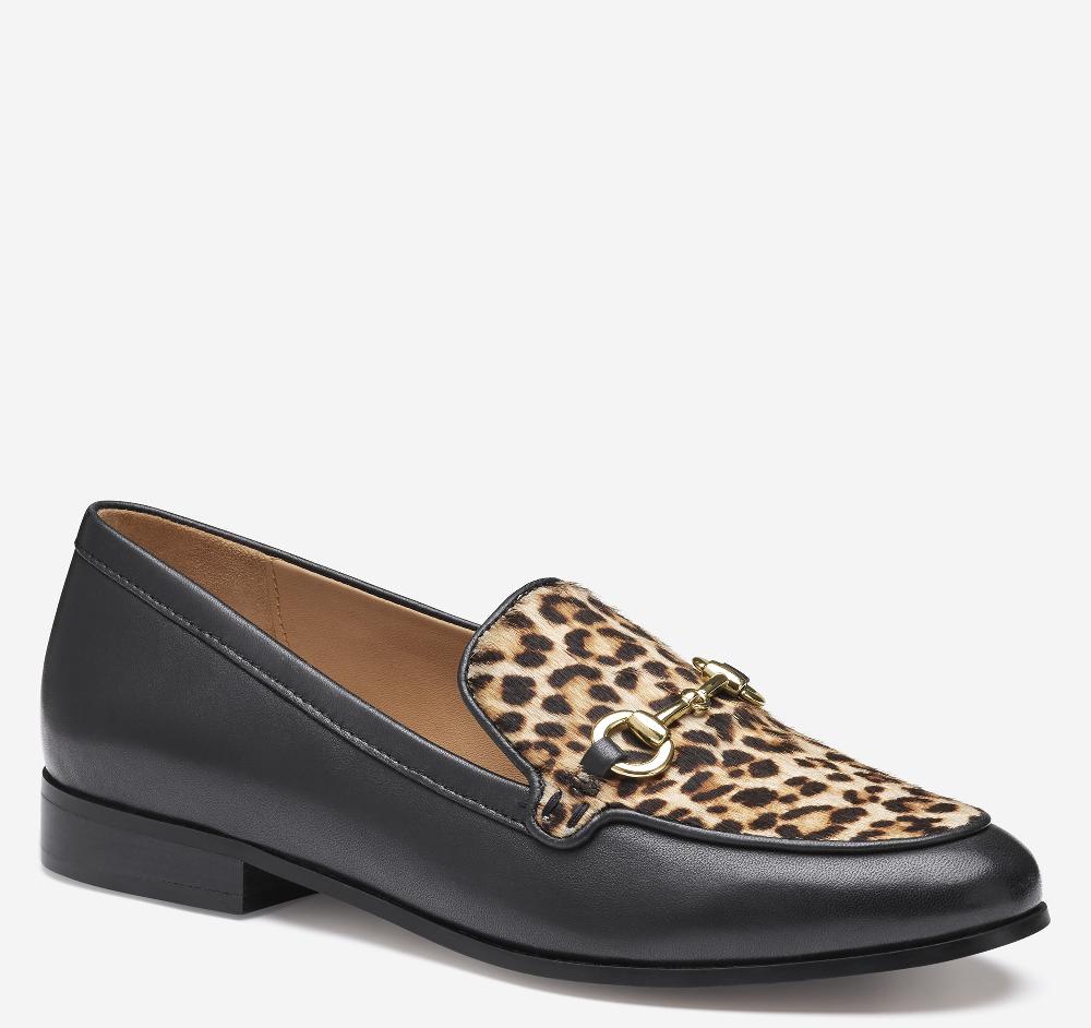 Johnston & Murphy Ali Bit Loafer Black Glove Leather/Leopard Haircalf