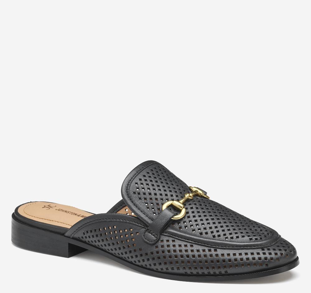 Johnston & Murphy Ali Perfed Bit Mule Black Glove Leather
