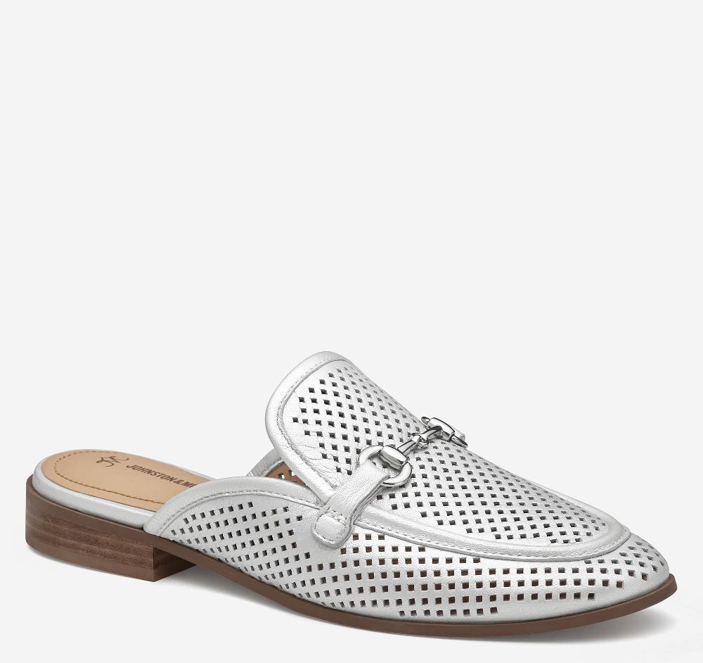 Johnston & Murphy Ali Perfed Bit Mule White Pearl Glove Leather