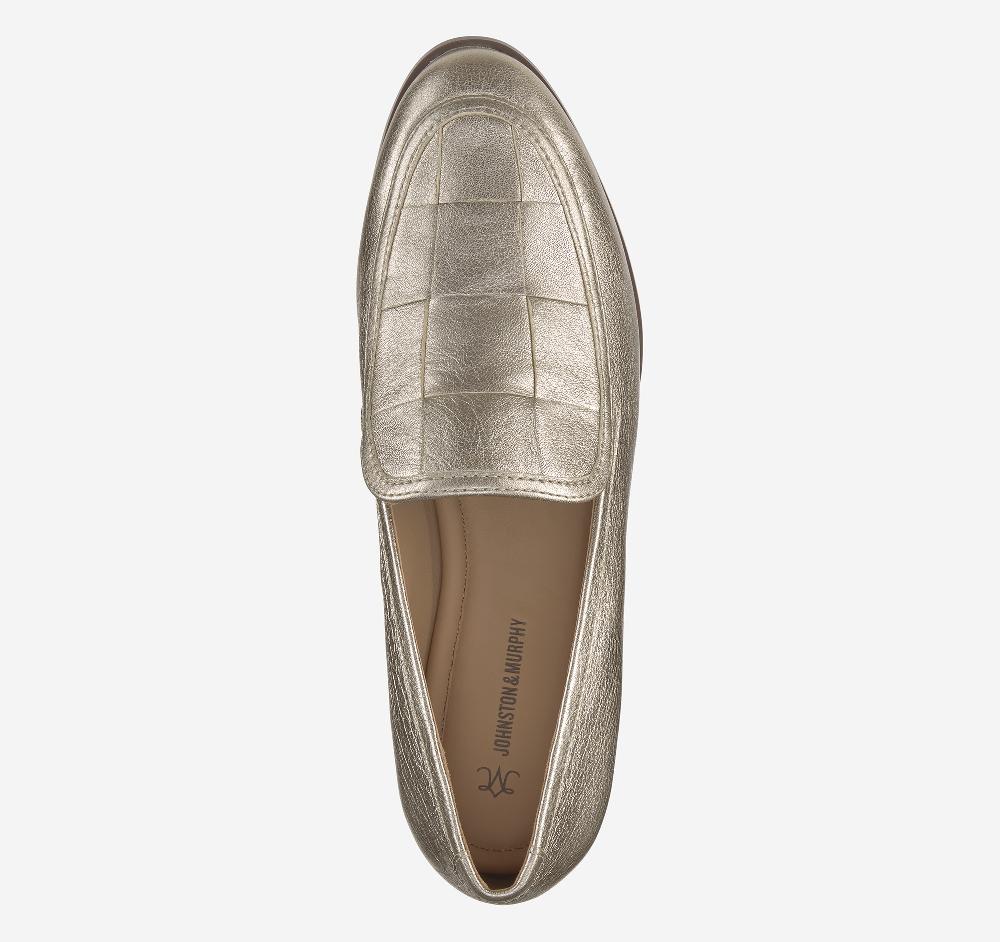 Johnston & Murphy Ali Woven Loafer Gold Italian Metallic Sheepskin