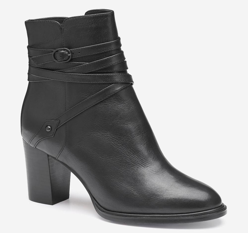 Johnston & Murphy Amy Belted Bootie Black Nappa Leather