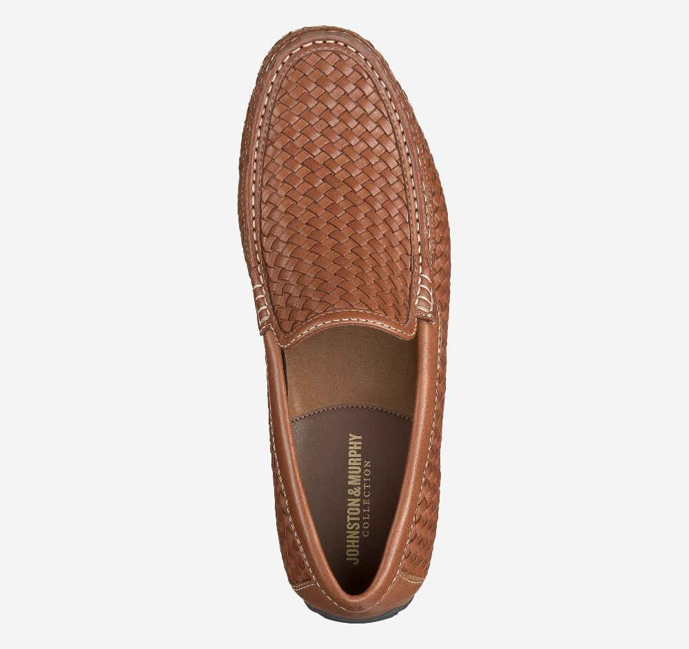 Johnston & Murphy Baldwin Driver Woven Slip-On Loafer Tan Sheepskin