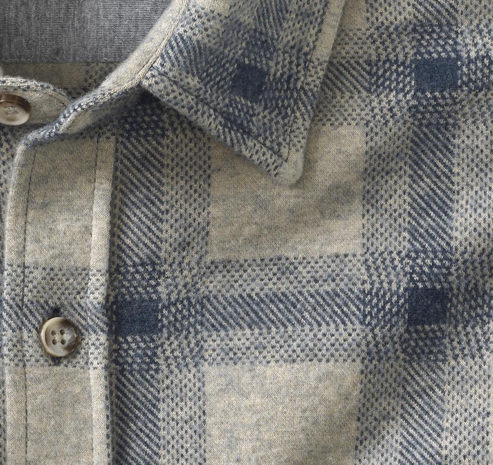 Johnston & Murphy Brushed Button-Front Knit Shirt Gray/Blue Windowpane