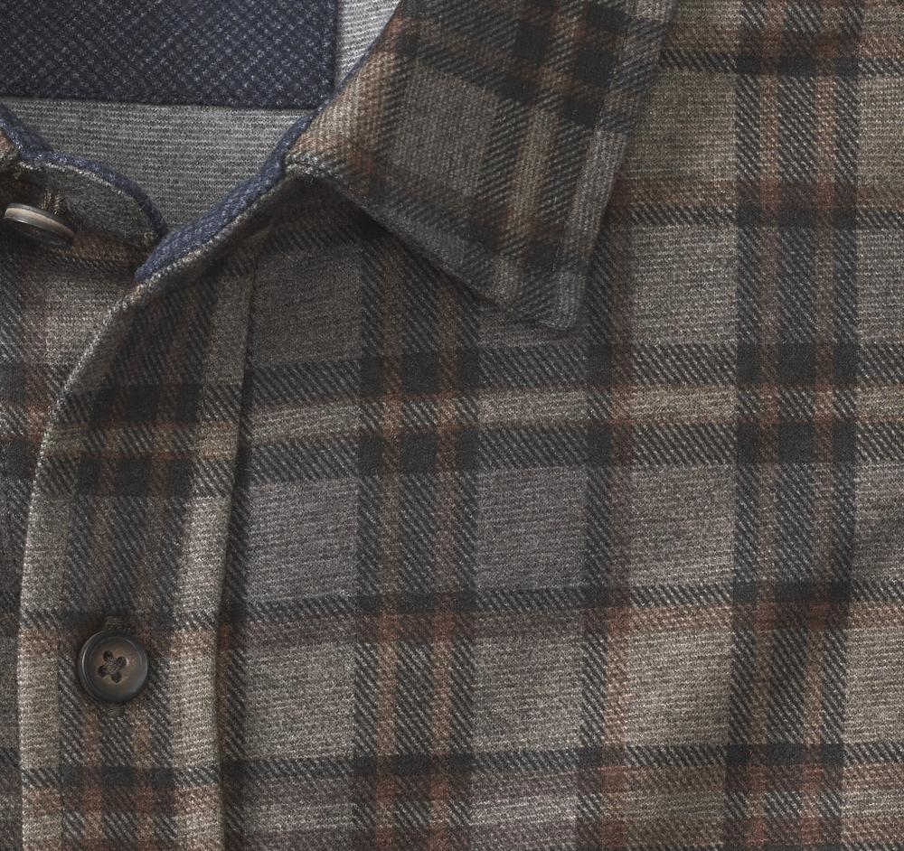 Johnston & Murphy Button-Front Knit Shirt Brown Plaid