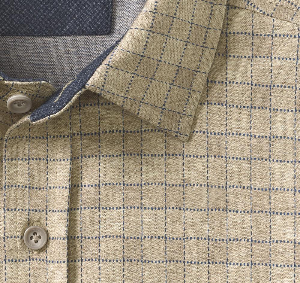 Johnston & Murphy Button-Front Knit Shirt Oatmeal Gingham