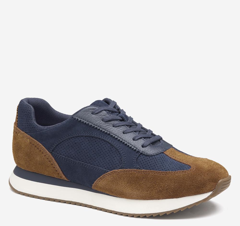 Johnston & Murphy Chase Perfed T-Toe Navy Suede/Snuff Oiled Suede