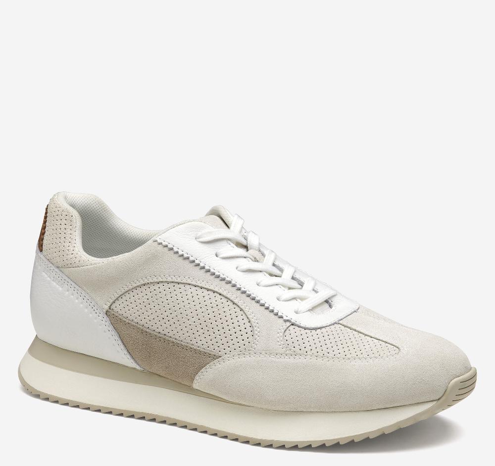 Johnston & Murphy Chase Perfed T-Toe White Suede/Full Grain Leather