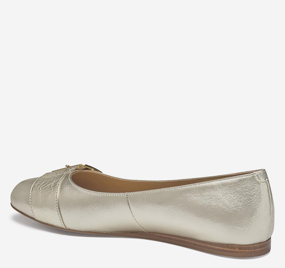 Johnston & Murphy Claire Belted Flat Gold Metallic Sheepskin/Italian Crinkled Sheepskin