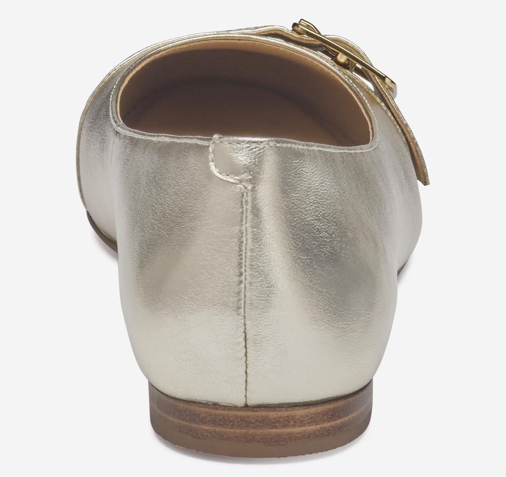 Johnston & Murphy Claire Belted Flat Gold Metallic Sheepskin/Italian Crinkled Sheepskin