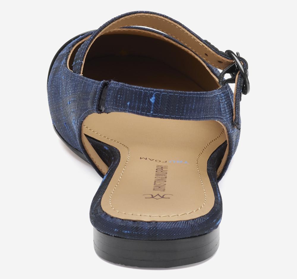 Johnston & Murphy Claire Mary Jane Slingback Navy Italian Plaid Fabric/Black Patent Leather