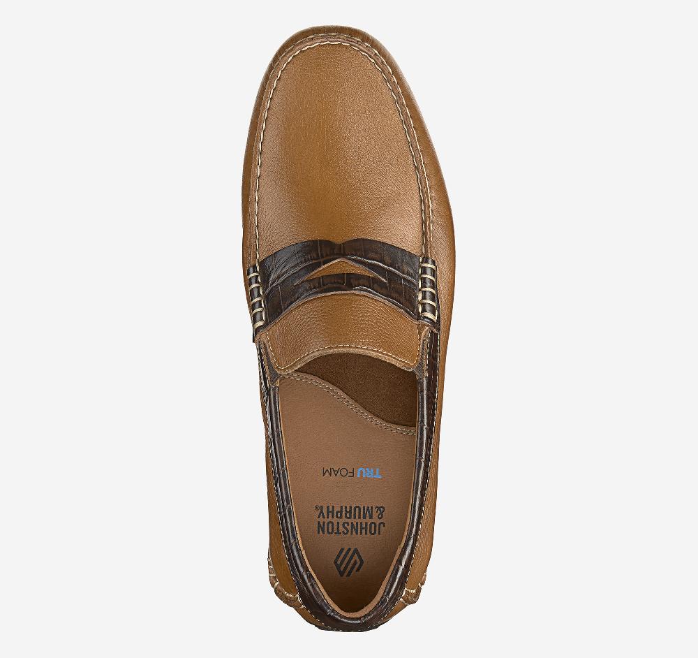Johnston & Murphy Cort 2.0 Penny Loafer Tan Full Grain/Dark Brown Croc Embossed Full Grain