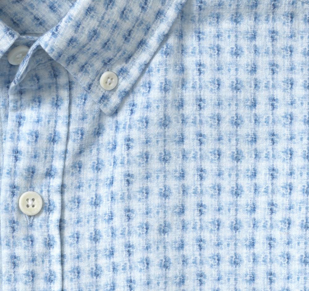 Johnston & Murphy Cotton-Linen Short-Sleeve Print Shirt Blue Illusion