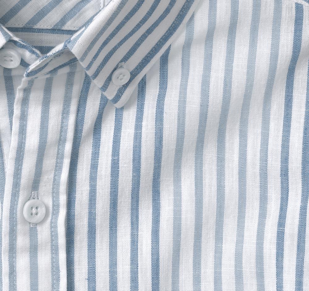 Johnston & Murphy Cotton-Linen Short-Sleeve Print Shirt Blue Striped