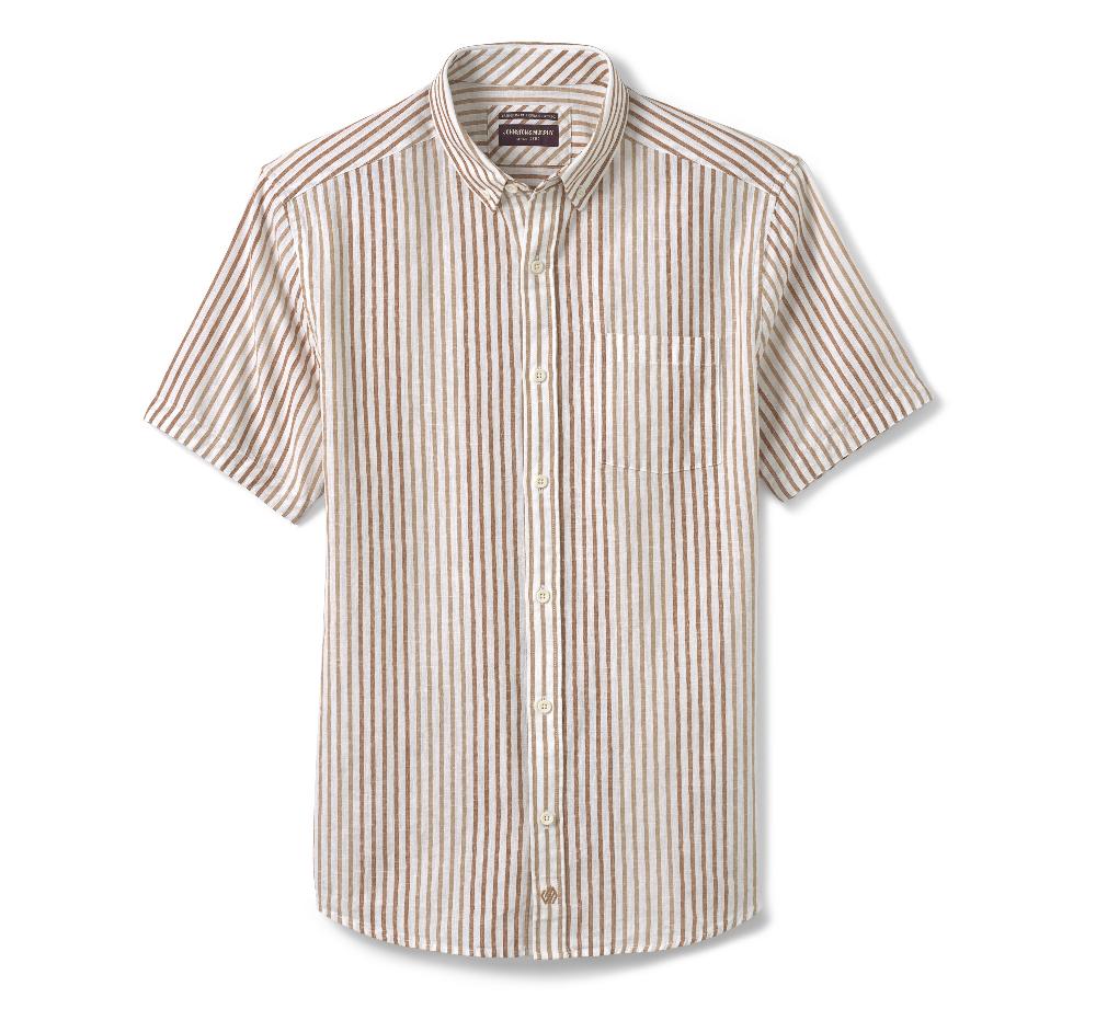 Johnston & Murphy Cotton-Linen Short-Sleeve Print Shirt Rust Striped