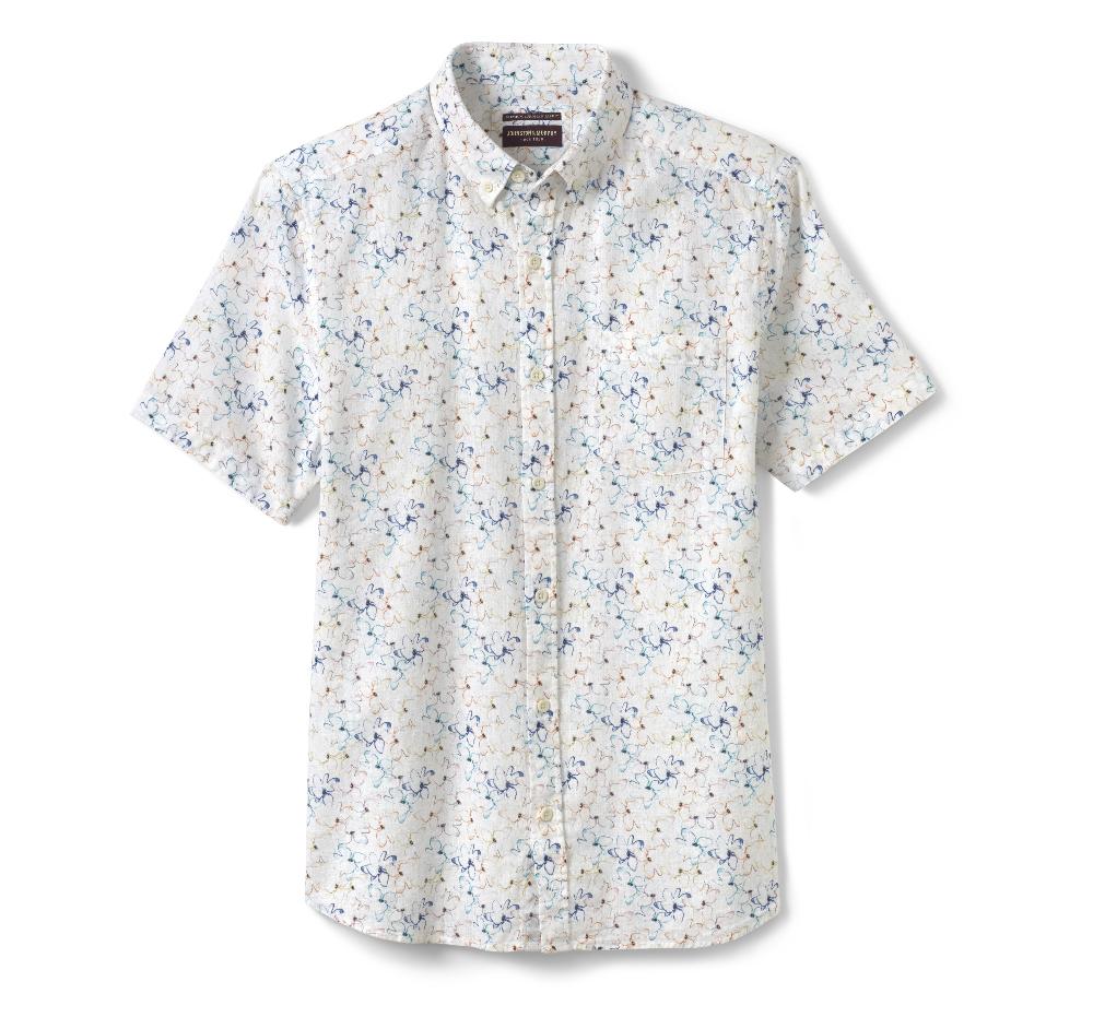 Johnston & Murphy Cotton-Linen Short-Sleeve Print Shirt White Floral