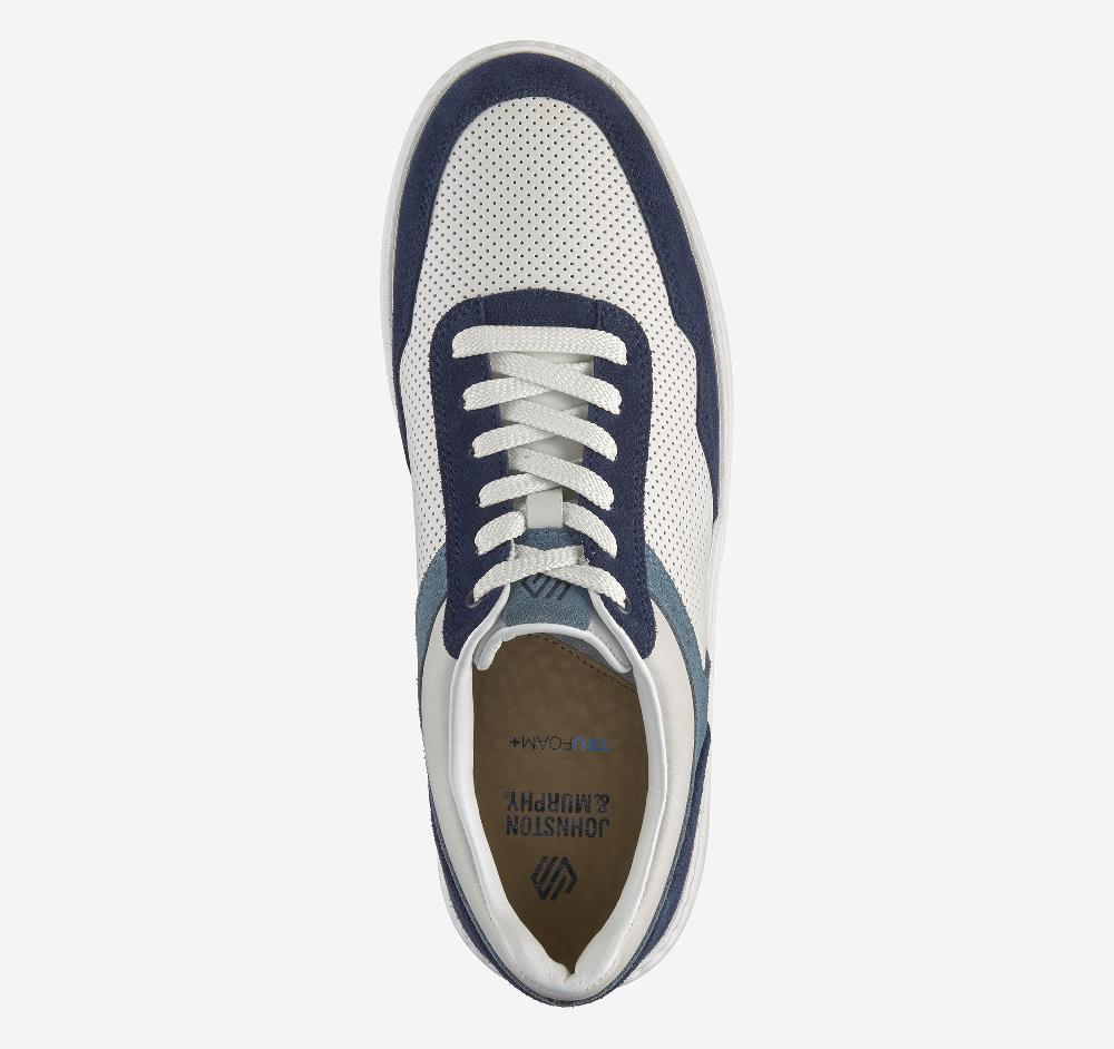 Johnston & Murphy Dawson Moc Toe U-Throat White Full Grain Leather/Blue/Navy Suede
