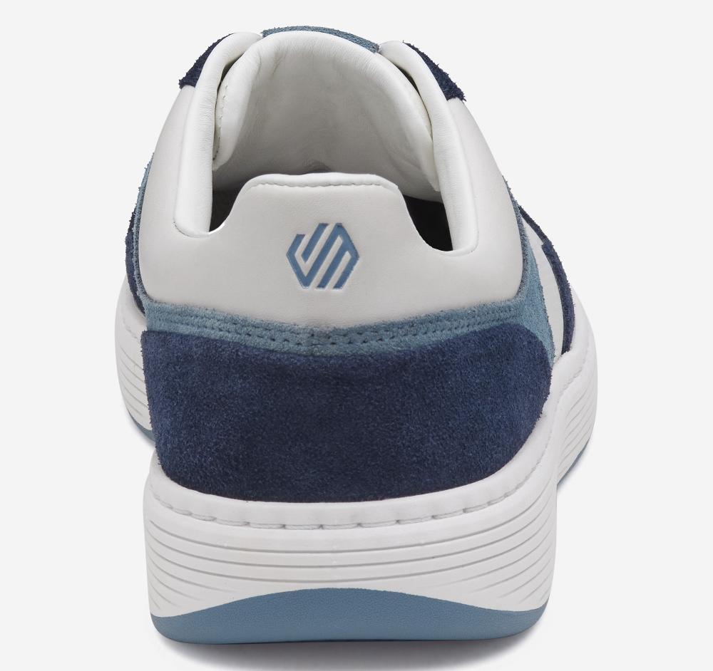Johnston & Murphy Dawson Moc Toe U-Throat White Full Grain Leather/Blue/Navy Suede
