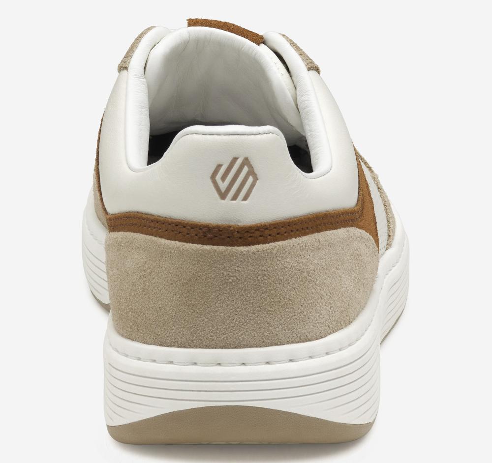 Johnston & Murphy Dawson Moc Toe U-Throat White Full Grain Leather/Taupe Suede