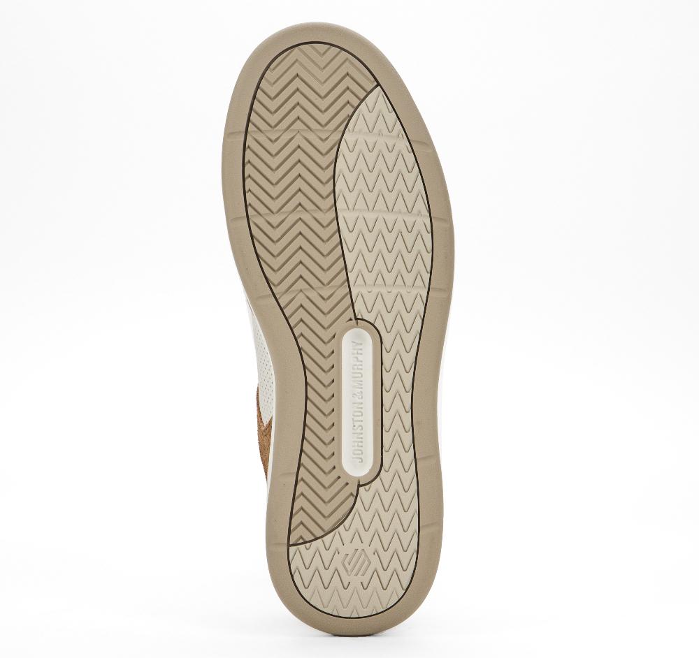 Johnston & Murphy Dawson Moc Toe U-Throat White Full Grain Leather/Taupe Suede