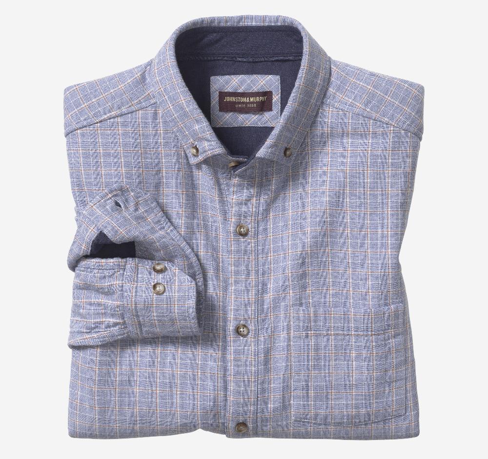 Johnston & Murphy Double-Layer Long-Sleeve Shirt Blue Glen Plaid