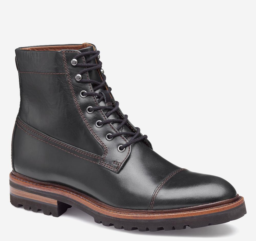Johnston & Murphy Dudley Lug Cap Toe Boot Black Full Grain