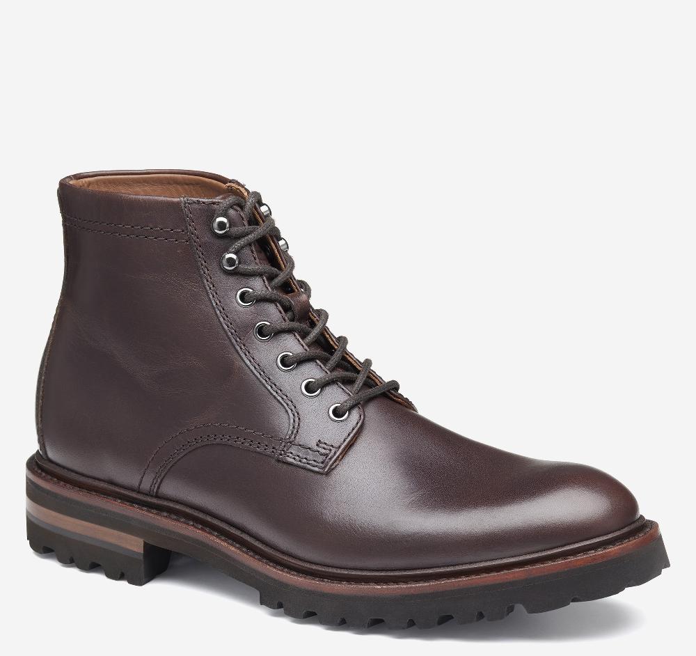 Johnston & Murphy Dudley Lug Plain Toe Boot Dark Brown Full Grain