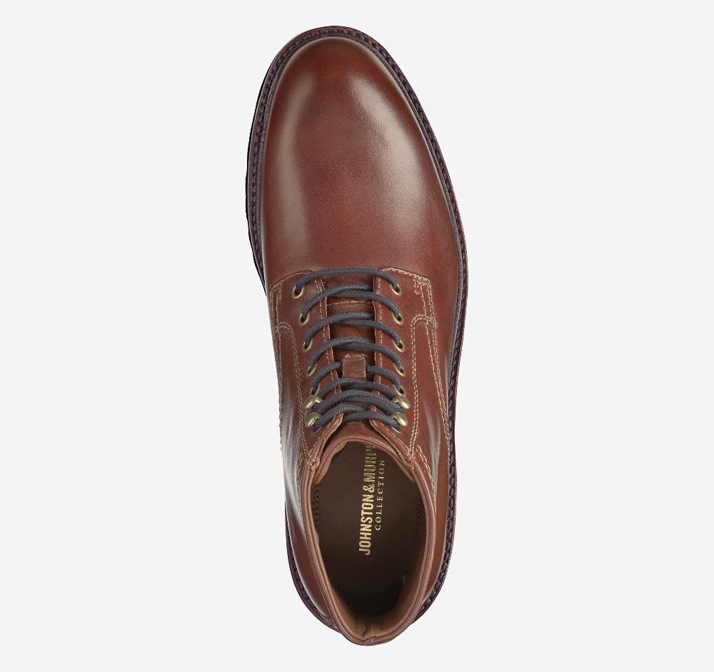 Johnston & Murphy Dudley Lug Plain Toe Boot Mahogany Full Grain