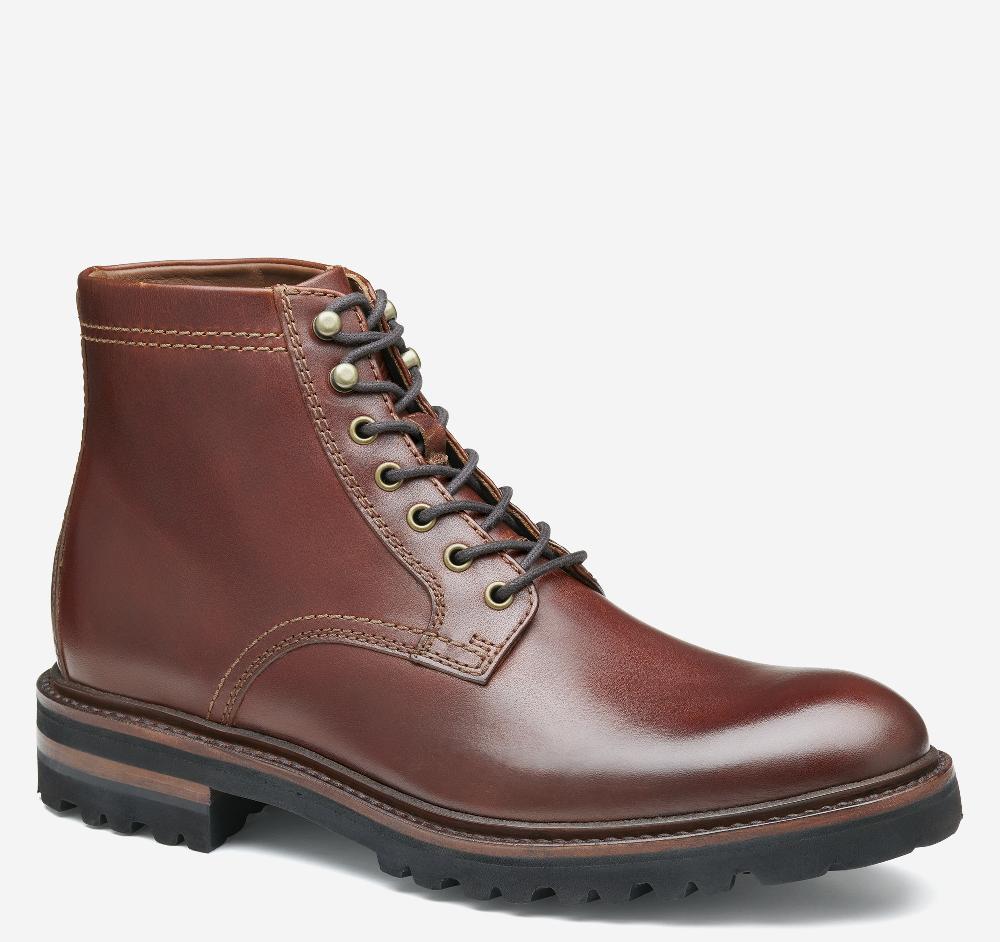 Johnston & Murphy Dudley Lug Plain Toe Boot Mahogany Full Grain
