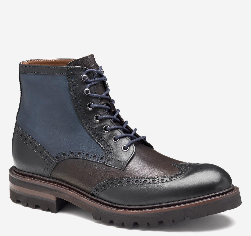 Johnston & Murphy Dudley Lug Wingtip Boot Navy Multi Hand-Stained Calfskin