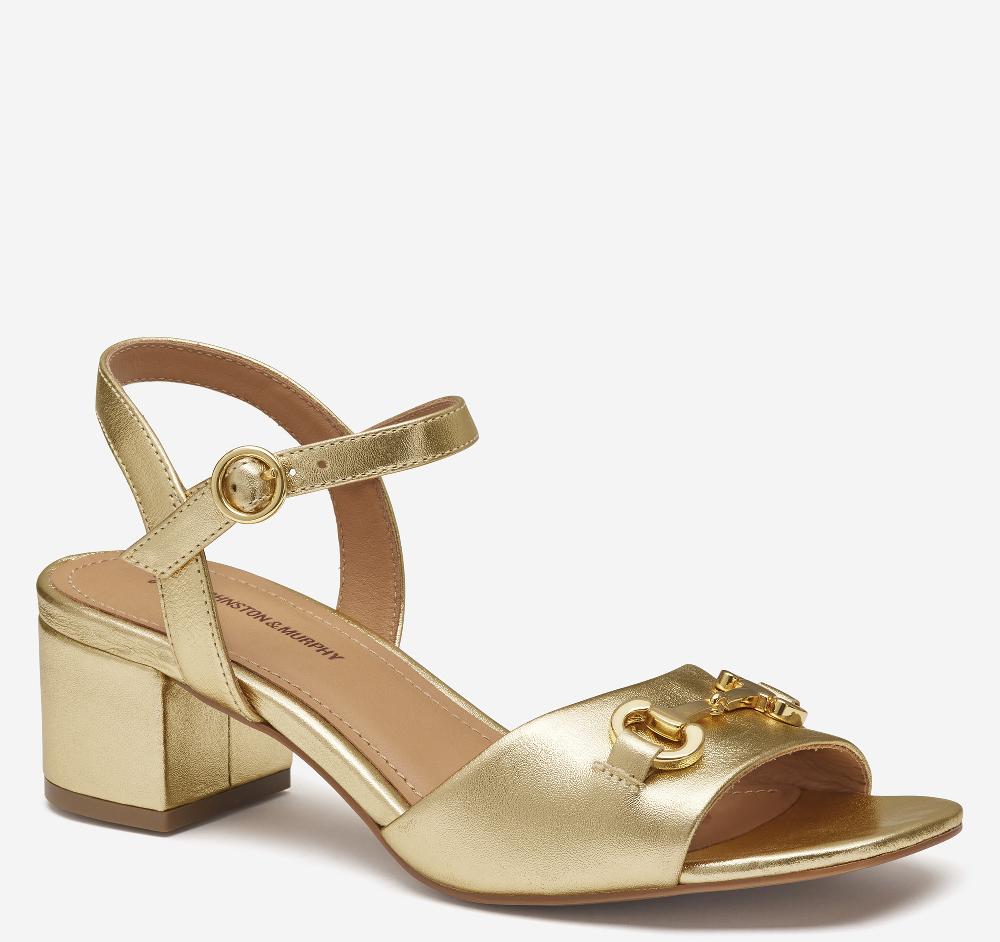 Johnston & Murphy Edith Bit Sandal Gold Metallic Sheepskin
