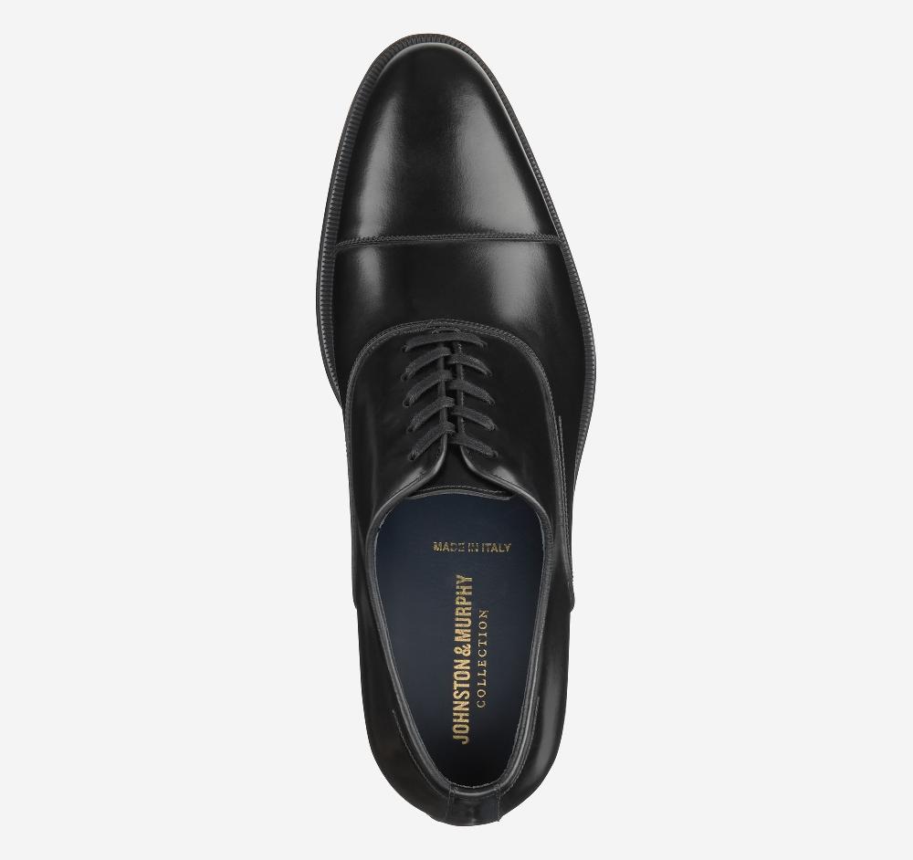 Johnston & Murphy Flynch Cap Toe Black Italian Calfskin