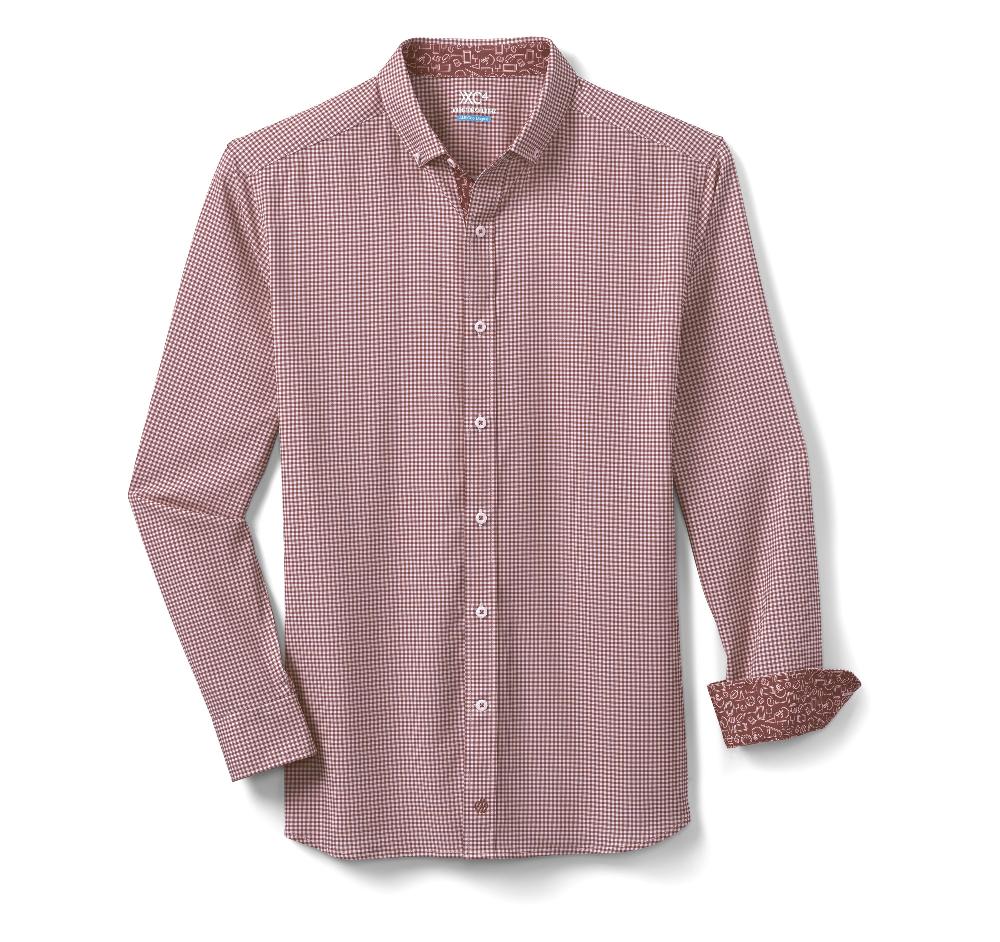 Johnston & Murphy Game Day XC4® Long-Sleeve Gingham Shirt Burgundy