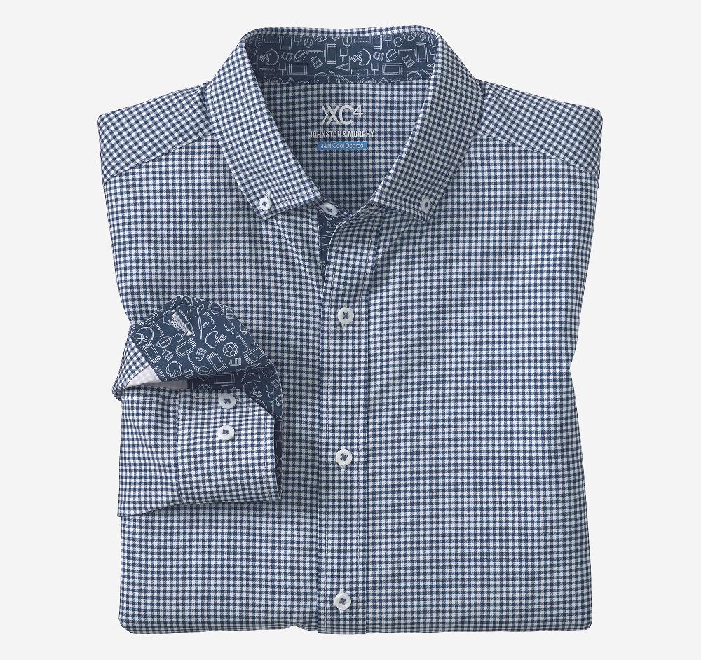Johnston & Murphy Game Day XC4® Long-Sleeve Gingham Shirt Navy
