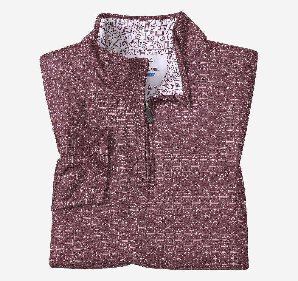Johnston & Murphy Game Day XC4® Plays Print Quarter-Zip Burgundy