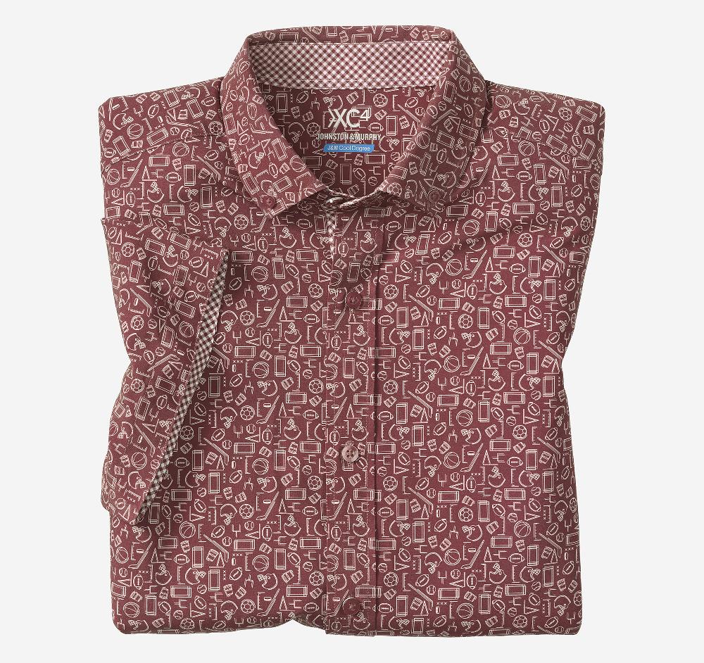 Johnston & Murphy Game Day XC4® Short-Sleeve Multi-Sport Print Shirt Burgundy