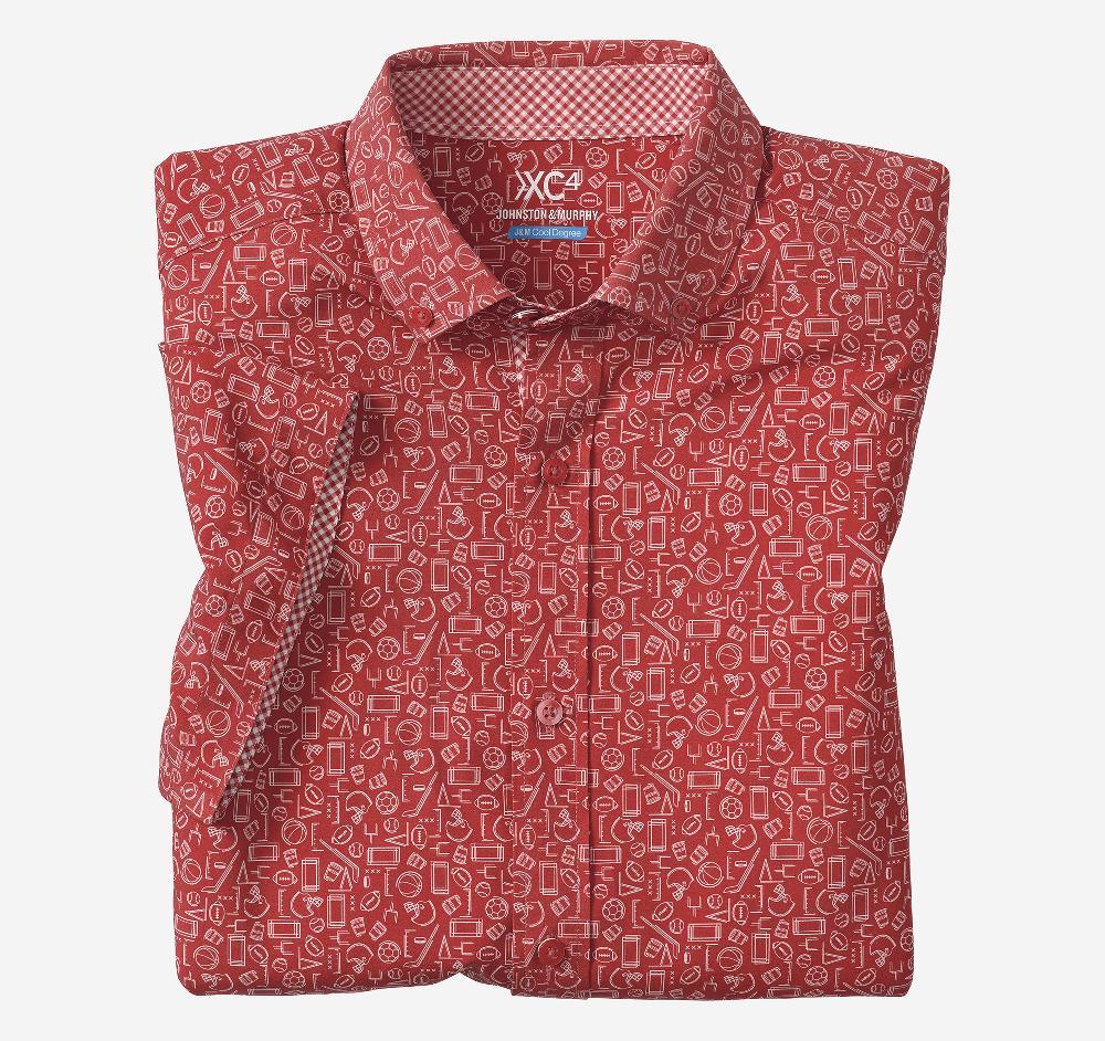 Johnston & Murphy Game Day XC4® Short-Sleeve Multi-Sport Print Shirt Red