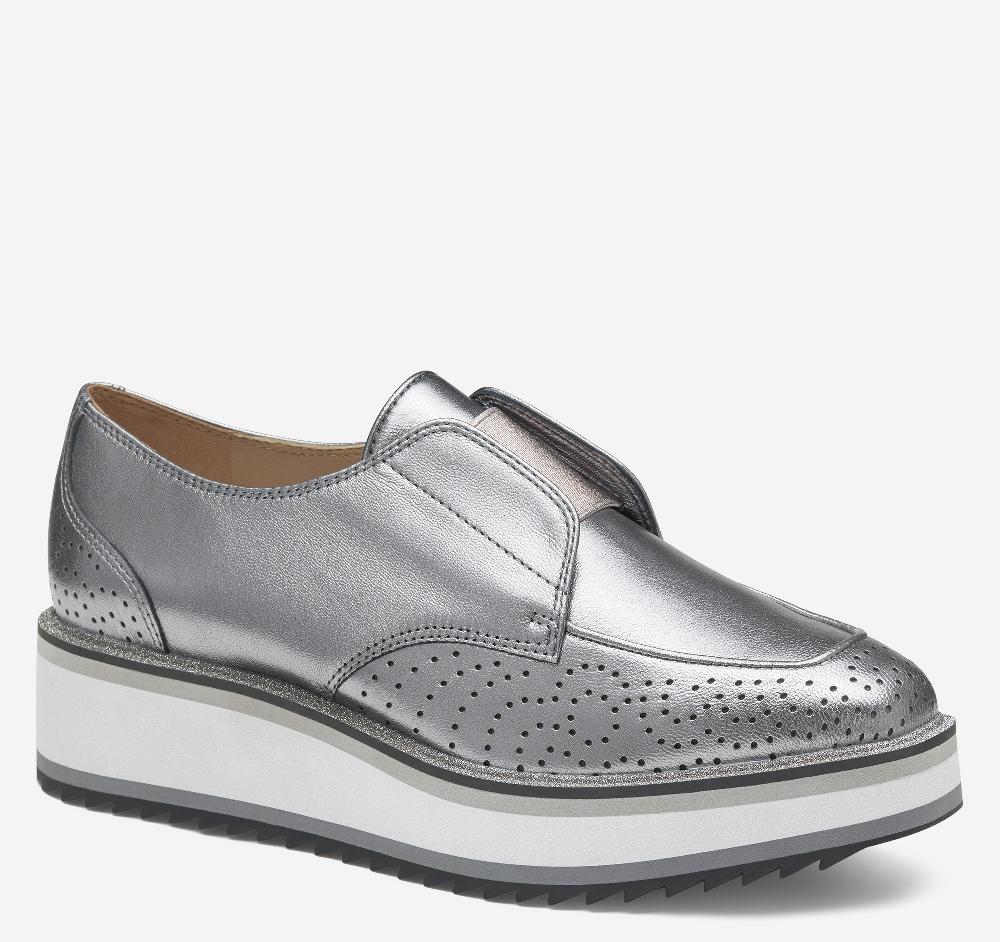 Johnston & Murphy Gracelyn Gore Oxford Pewter Metallic Italian Sheepskin