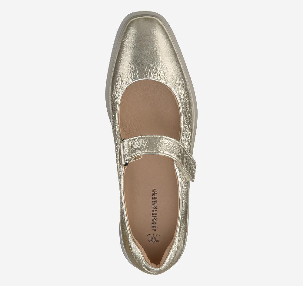 Johnston & Murphy Gracelyn Mary Jane Gold Crinkle Metallic Sheepskin