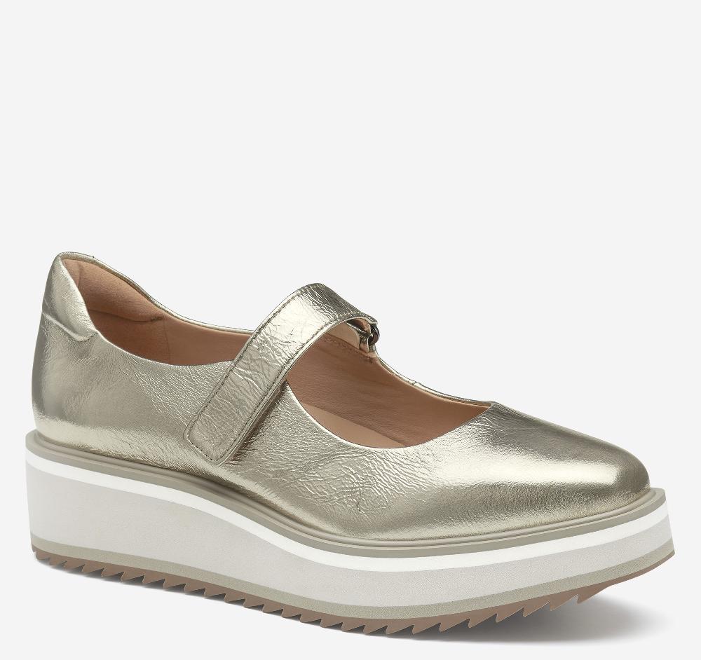 Johnston & Murphy Gracelyn Mary Jane Gold Crinkle Metallic Sheepskin