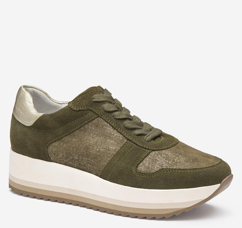 Johnston & Murphy Gracie Colorblock Lace-Up Olive Suede/Italian Metallic Kid Suede