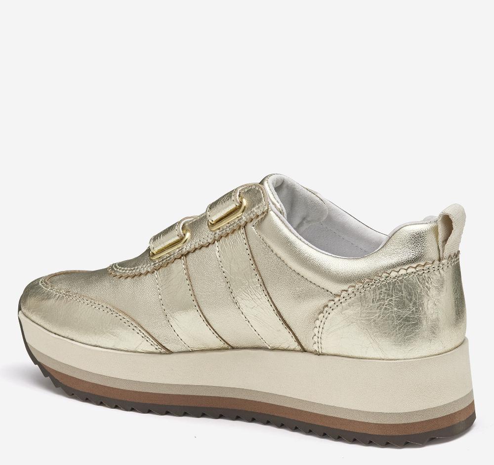 Johnston & Murphy Gracie Double-Strap Sneaker Gold Italian Metallic Sheepskin/Crinkled Sheepskin