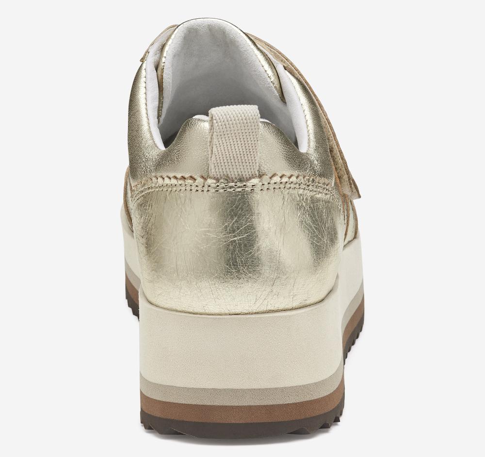 Johnston & Murphy Gracie Double-Strap Sneaker Gold Italian Metallic Sheepskin/Crinkled Sheepskin